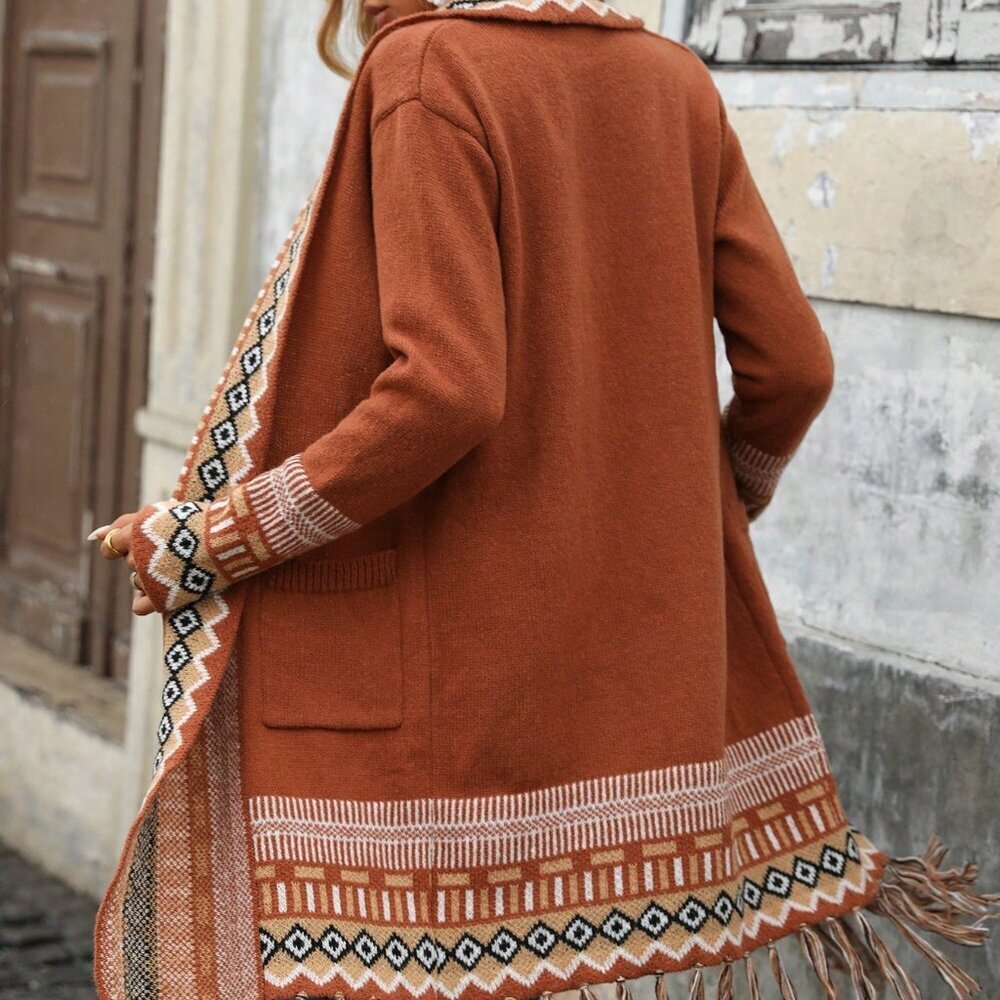 Casual Multicolor Women's Geometric Cardigan - Picture 2 of 6
